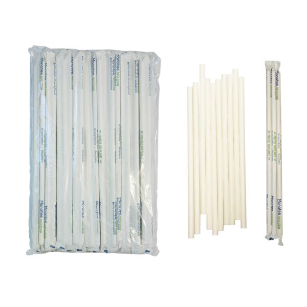 100pcs Biodegradable Straws - White - Clear Biodegradable Pack and Individually Wrapped