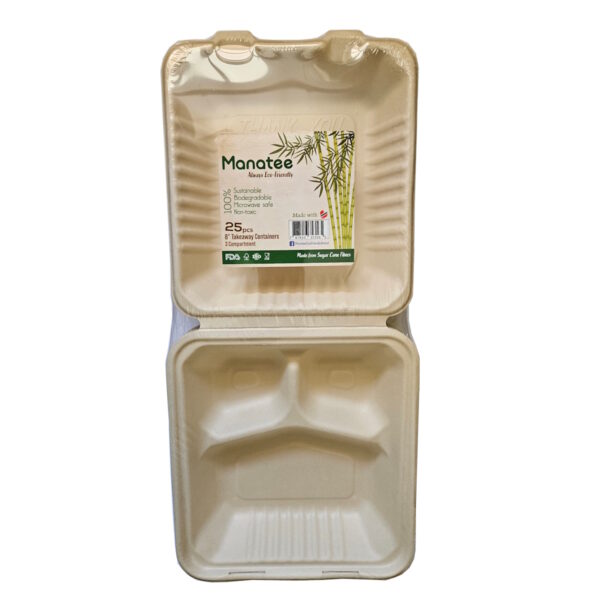 3 Compartment Biodegradable Food Container - Natural Color - Image 4