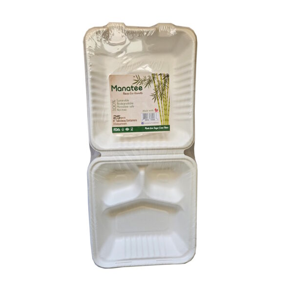 3 Compartment Biodegradable Food Container - White Color - Image 4