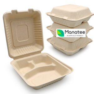 3 Compartment Biodegradable Food Container - Natural Color