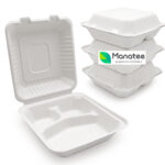3 Compartment Biodegradable Food Container - White Color