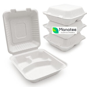 3 Compartment Biodegradable Food Container - White Color