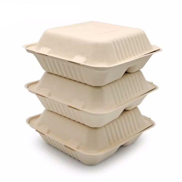 3 Compartment Biodegradable Food Container - Natural Color - Image 3