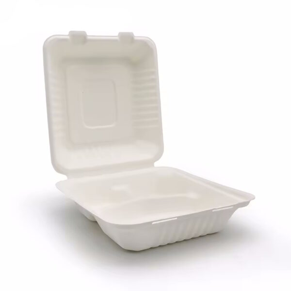 3 Compartment Biodegradable Food Container - White Color - Image 2