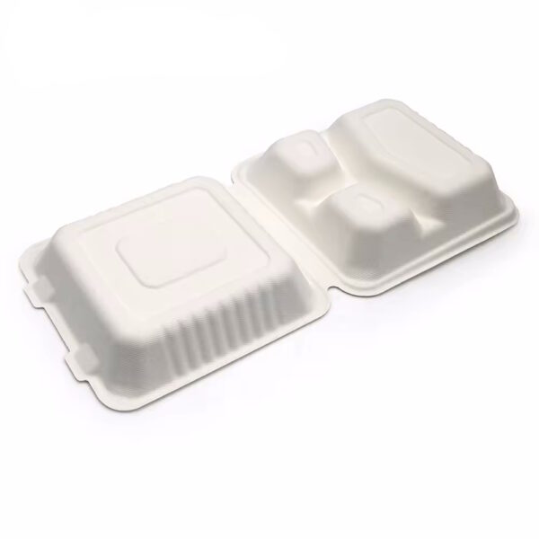 3 Compartment Biodegradable Food Container - White Color - Image 3