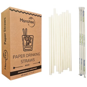 200pcs Biodegradable Straws - White - Individually Wrapped