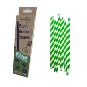 50pcs Biodegradable Straws - Green and White - Boxed and Unwrapped