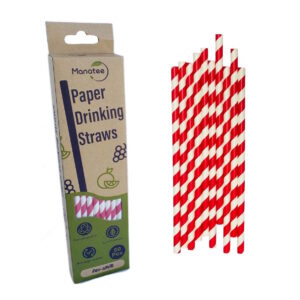 50pcs Biodegradable Straws - Red and White - Unwrapped