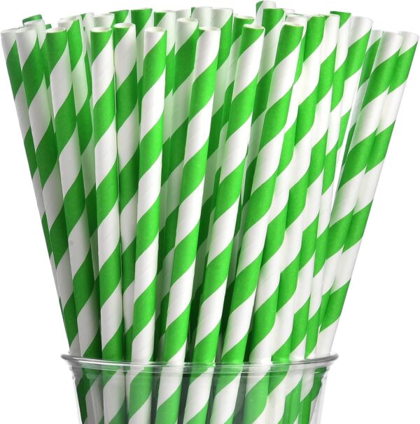 200pcs Biodegradable Straws - Green and White - Individually Wrapped - Image 2