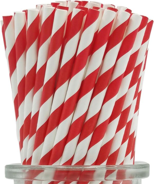 50pcs Biodegradable Straws - Red and White - Unwrapped - Image 2